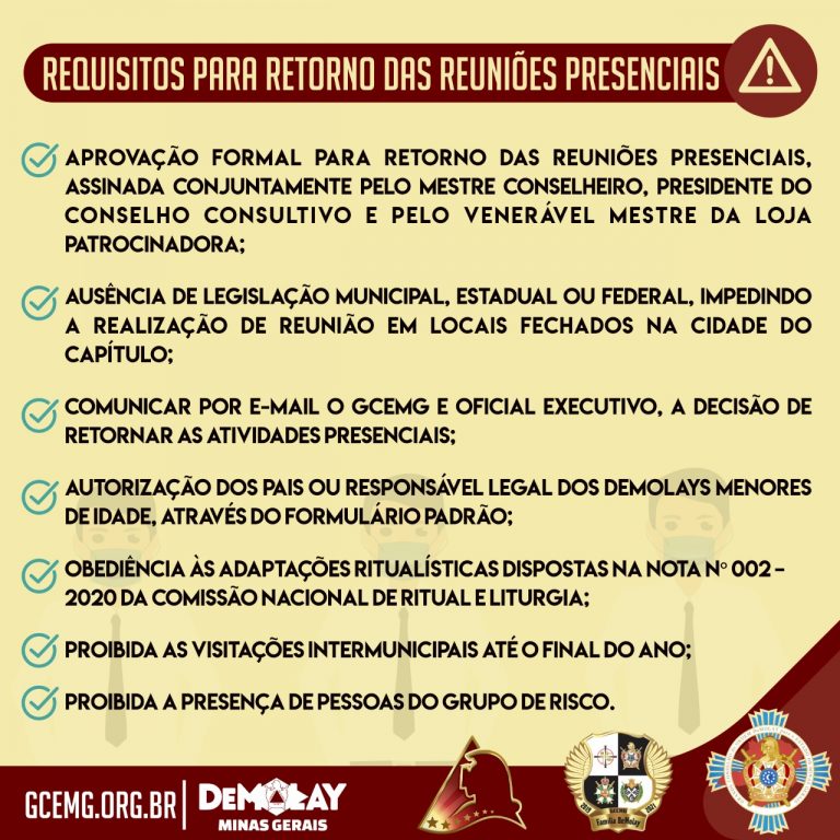 Requisitos para retorno das Reuniões Presenciais