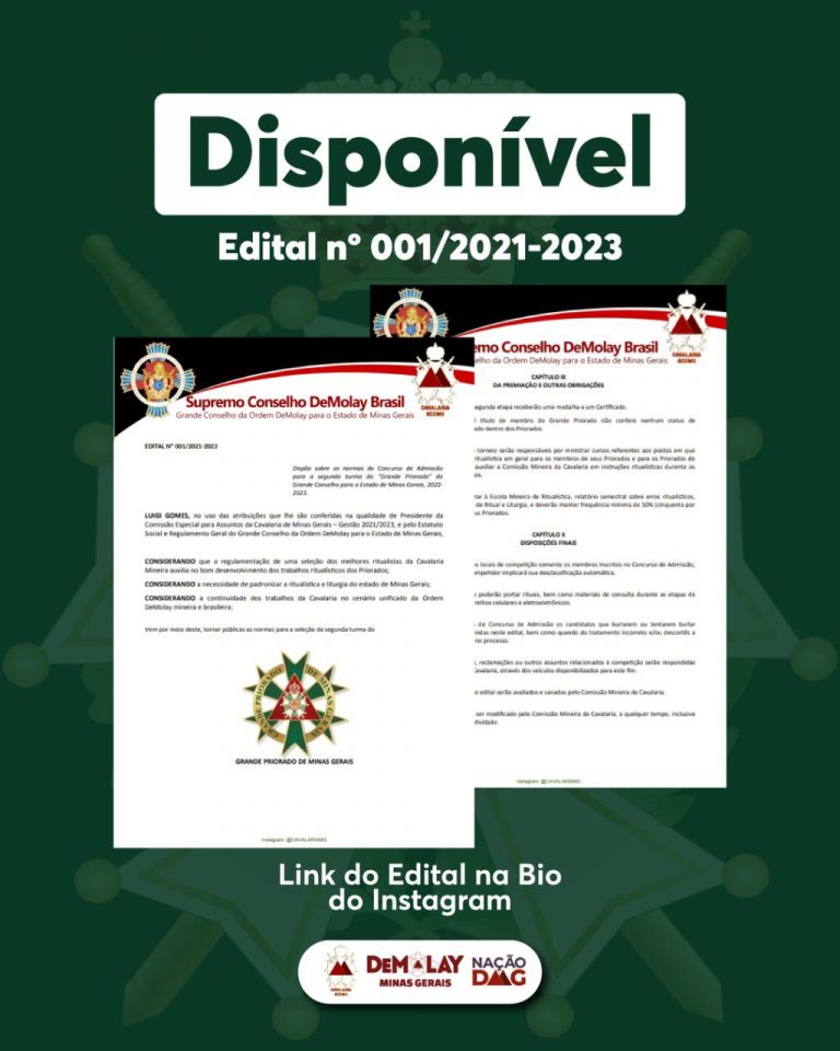 Edital do Processo Seletivo da 2ª Turma do Grande Priorado de Minas Gerais.