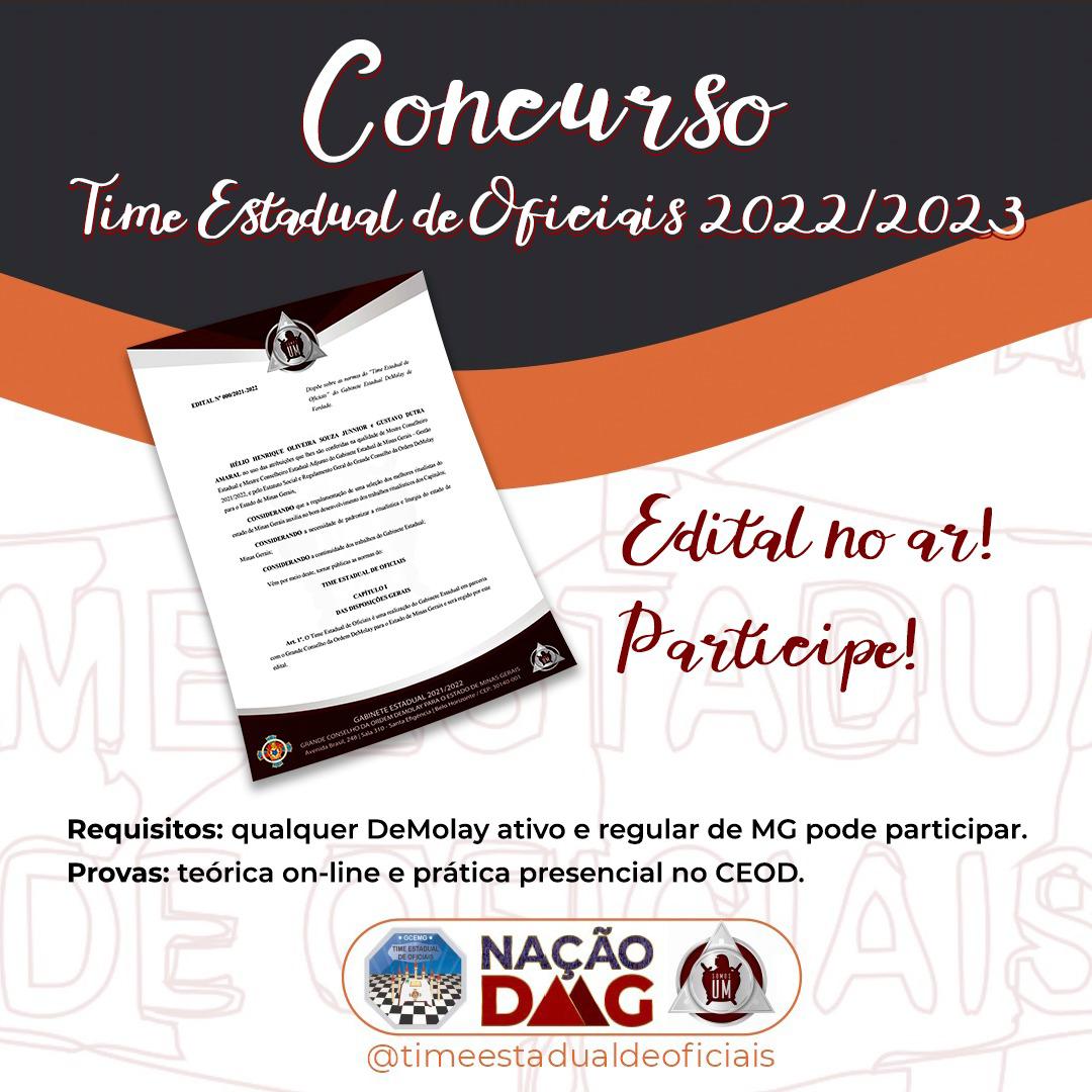 Edital do Processo Seletivo do Time Estadual de Oficiais Minas Gerais.