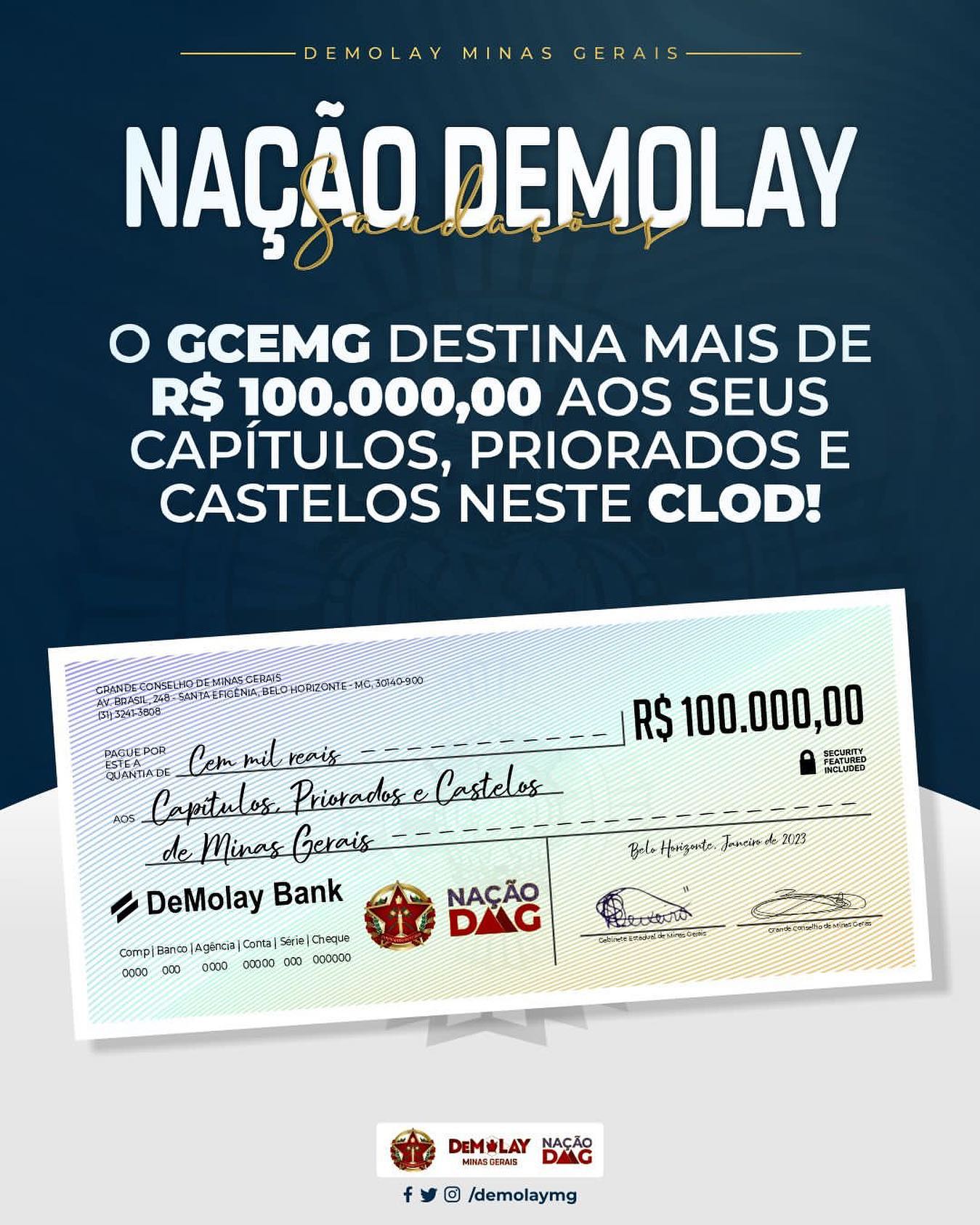 Mais de R$100.000,00 em doações pelo GCEMG aos nossos Capítulos, Castelos e Priorados